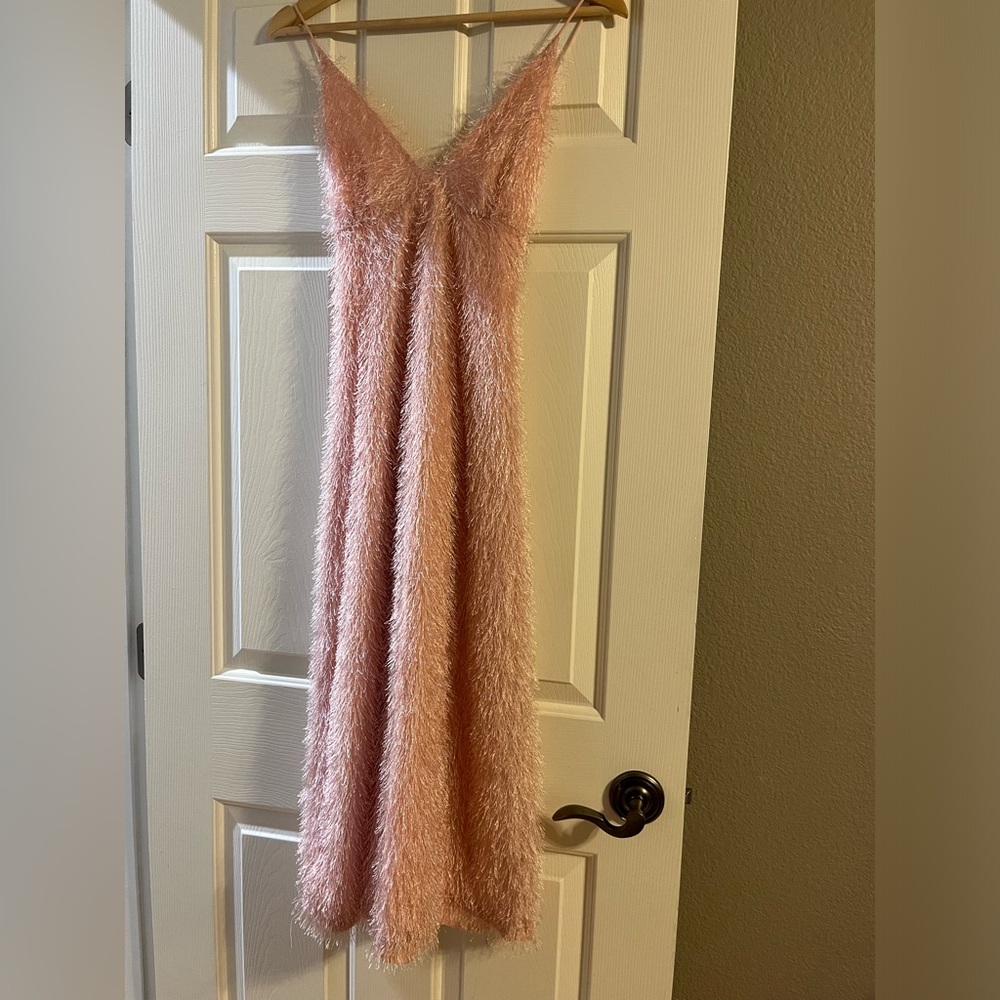 NWT Topshop baby pink fuzzy long dress homecoming prom formal